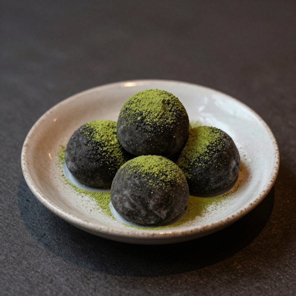 Mochis glacés au matcha et au sésame noir