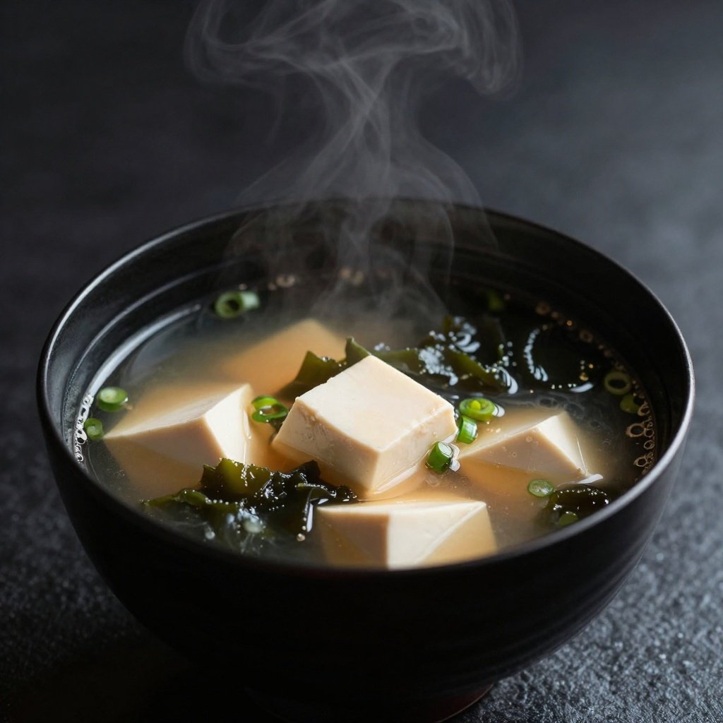 Bol de soupe miso au tofu et au wakame